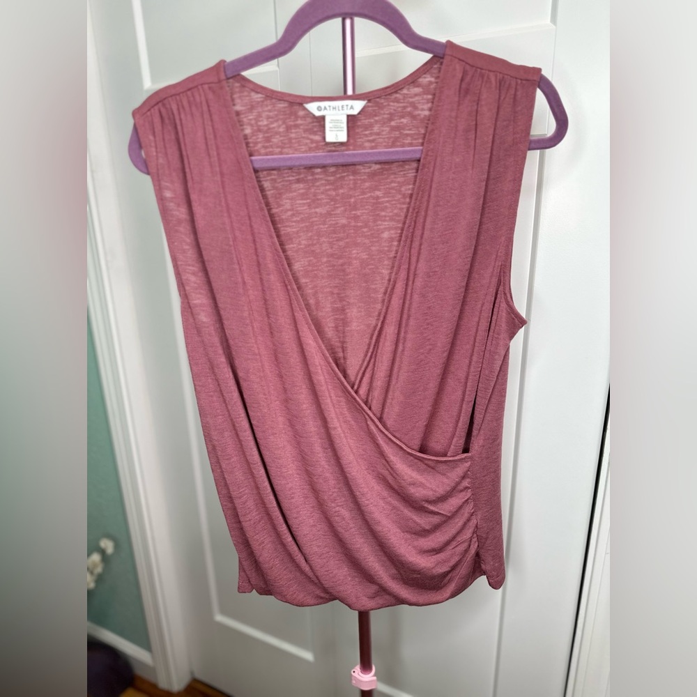 Athleta “breezy wrap” tank sz large deep v neck plum color lightweight spring